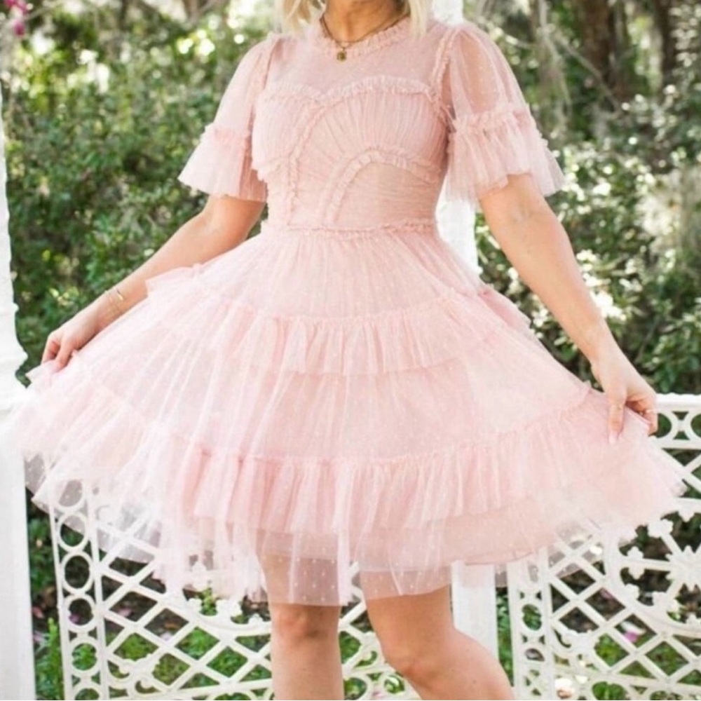 Ivy City Co Pink Tulle Ruffle Mini Dress